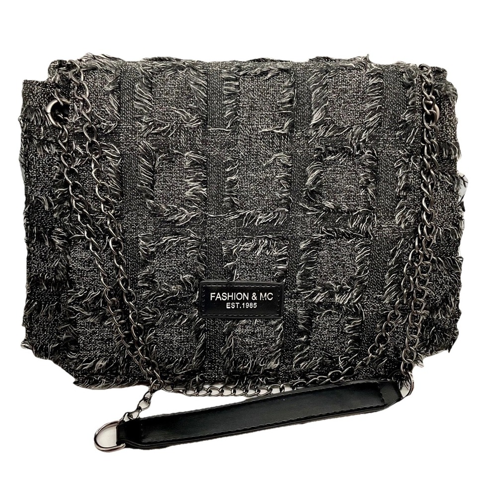 Fashion & MC Black White  Distressed Handbag Size Medium